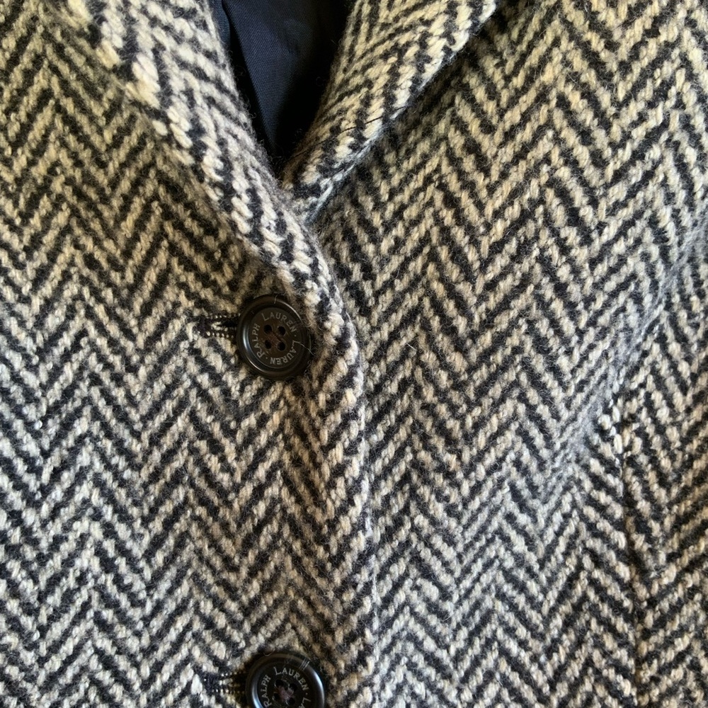 Ralph Lauren Black and Gray Wool & Leather Herringbone Blazer Size 2 - Picture 6 of 6